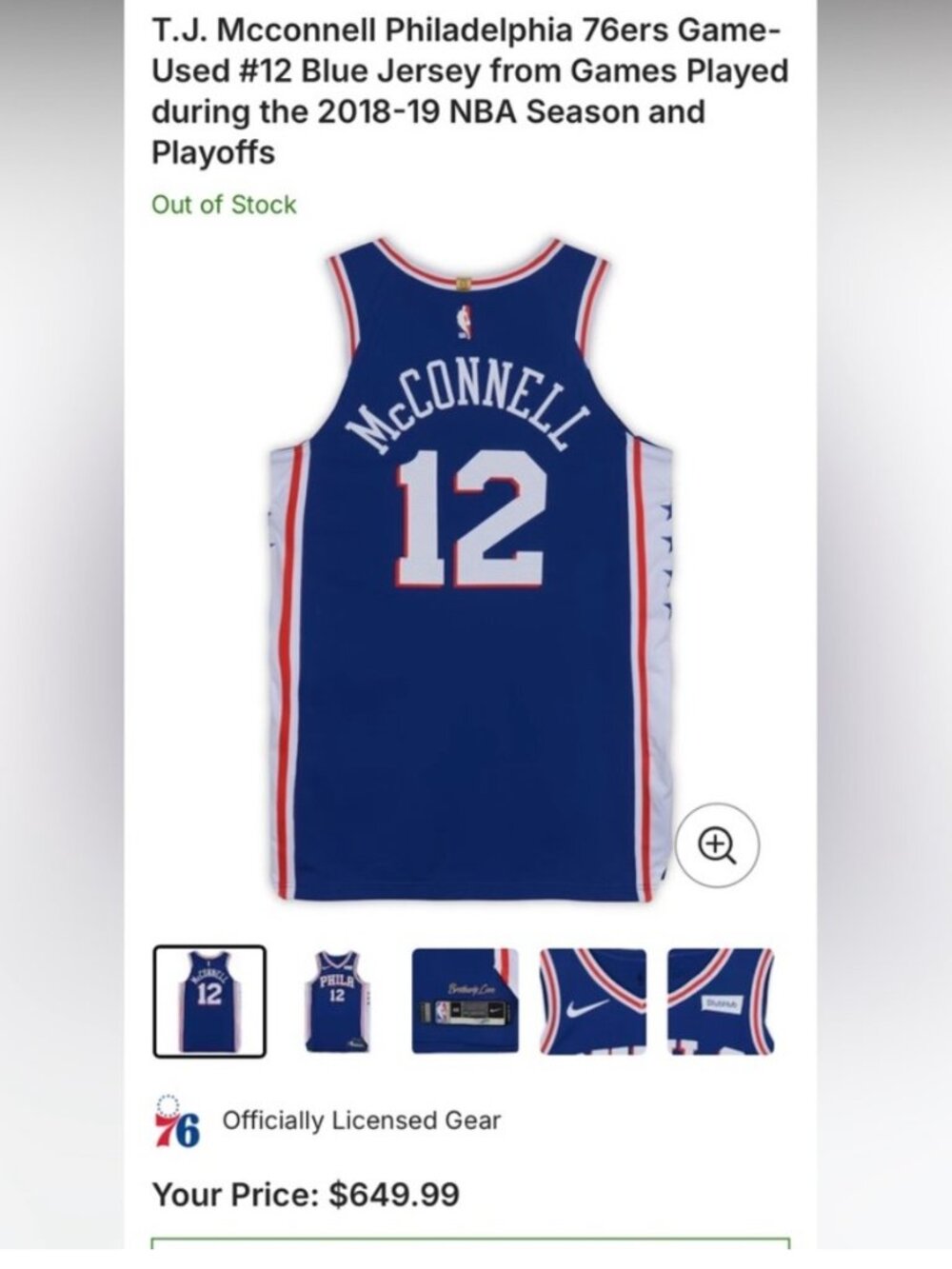AUTHENTIC StubHub x Nike TJ McConnel Philadelphia 76ers Games Played Jersey L - Picture 3 of 10